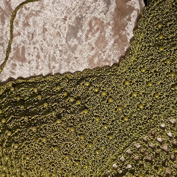 AMERICAN JEANS GREEN BEADED CROCHET CROP TOP SIZE S - Picture 5 of 7